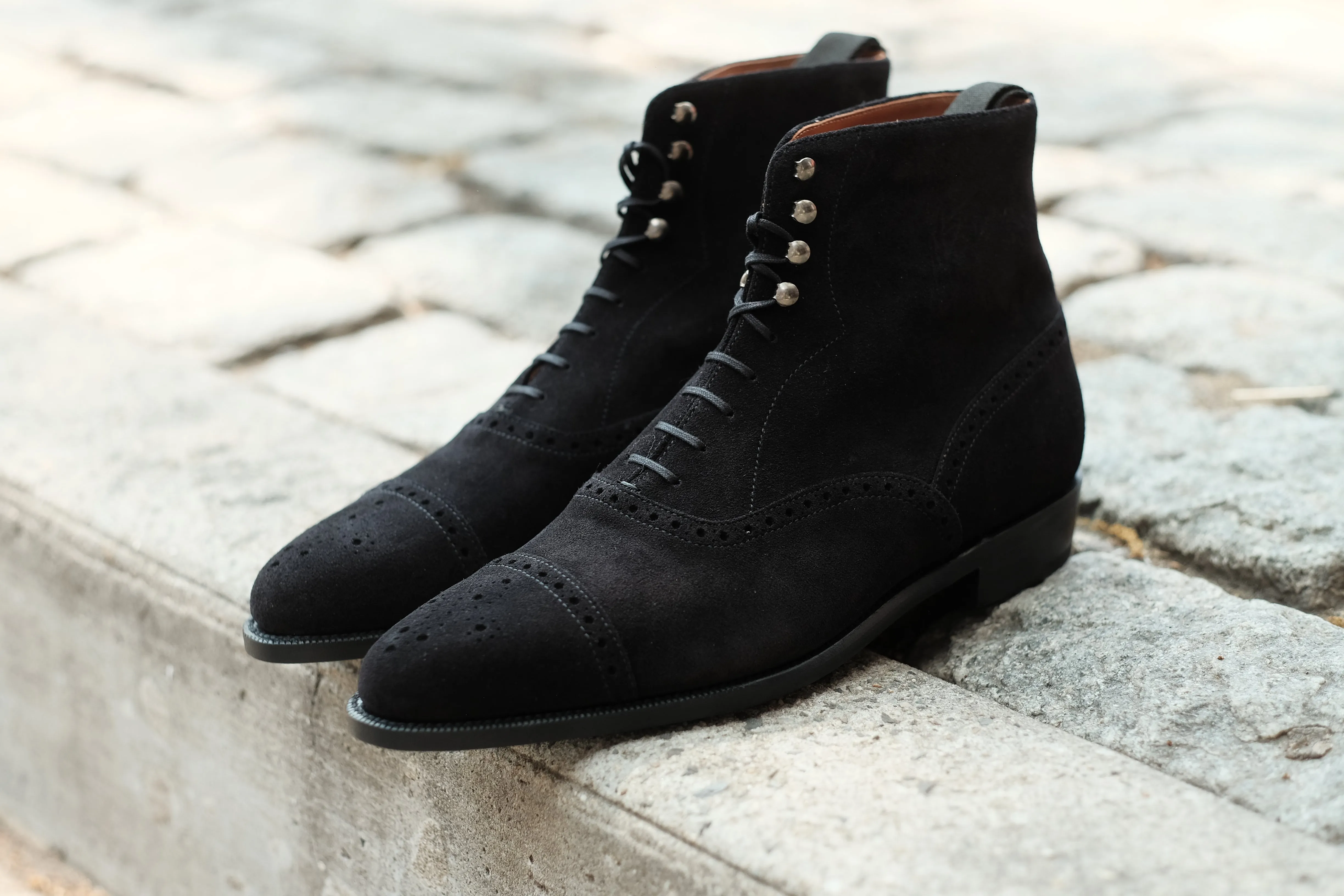 David - MTO - Black Suede - JKF Last - Single Leather Sole - Aged Silver Speed Hooks