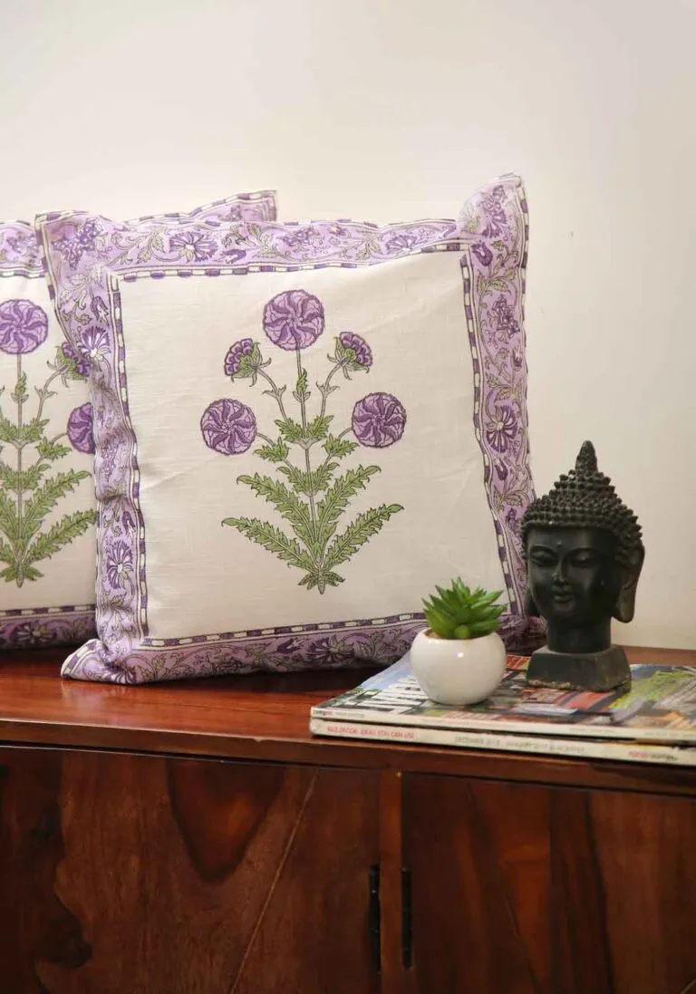 Diana Bud  Hand Block Print Cotton Cushion Cover