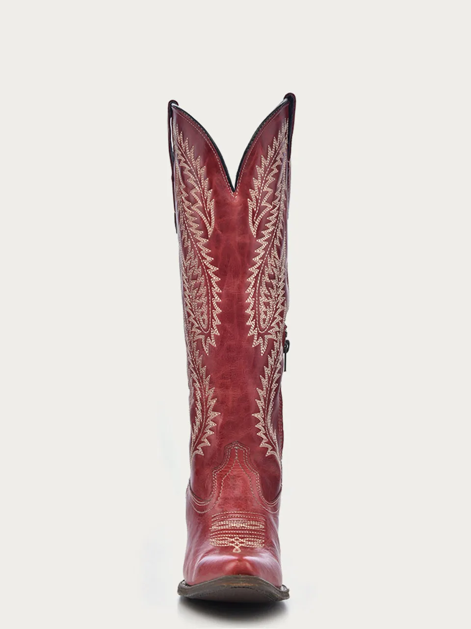 E1318 - WOMEN'S EMBROIDERY RED TALL TOP SNIP TOE COWBOY BOOT