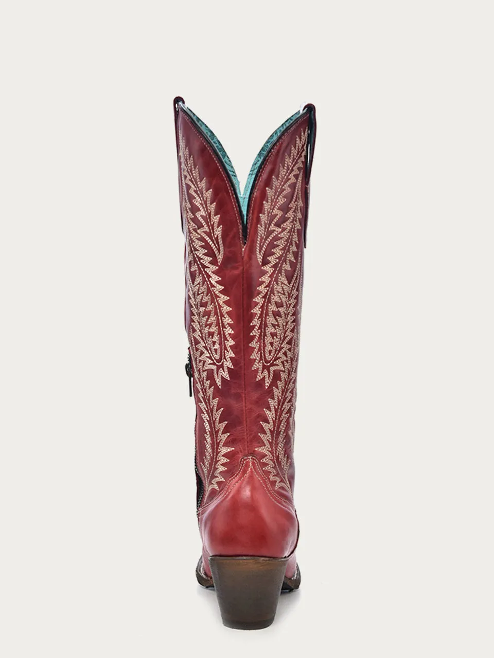 E1318 - WOMEN'S EMBROIDERY RED TALL TOP SNIP TOE COWBOY BOOT