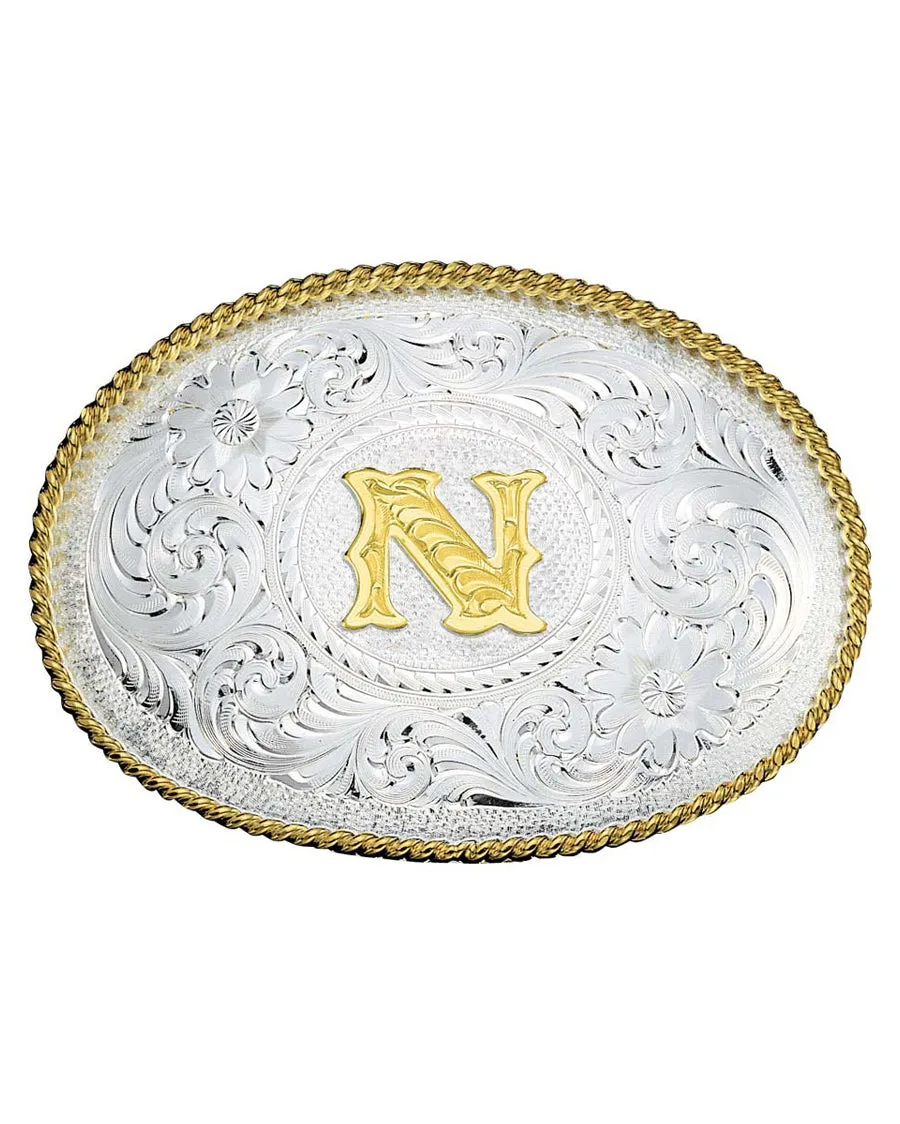 Engraved Initial N Medium Oval Buckle