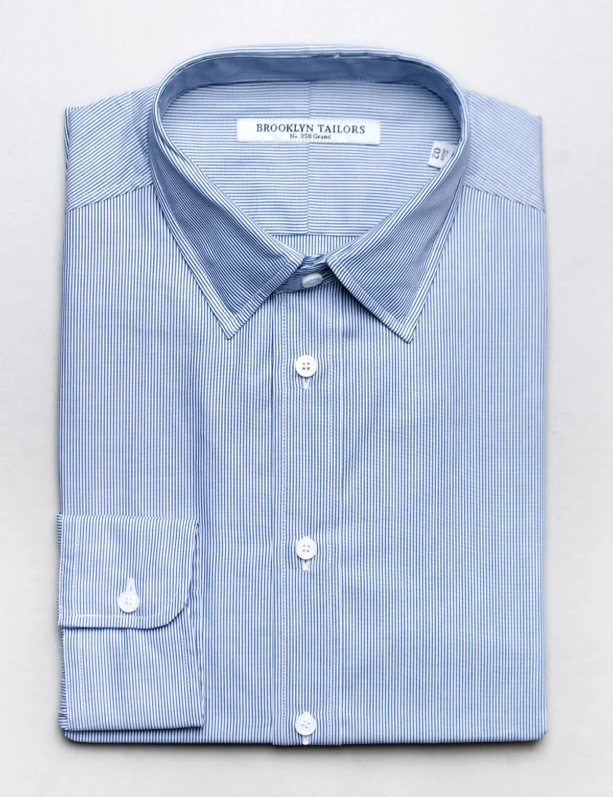 FINAL SALE: BKT20 Slim Dress Shirt in Narrow Bar Stripe - White and Navy