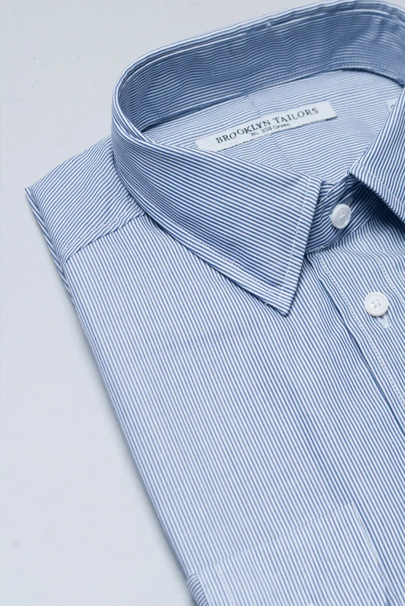 FINAL SALE: BKT20 Slim Dress Shirt in Narrow Bar Stripe - White and Navy