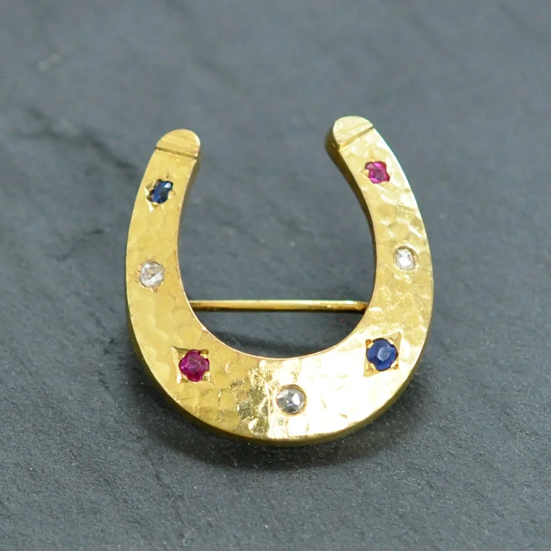 Gemstone Set Horse Shoe Brooch