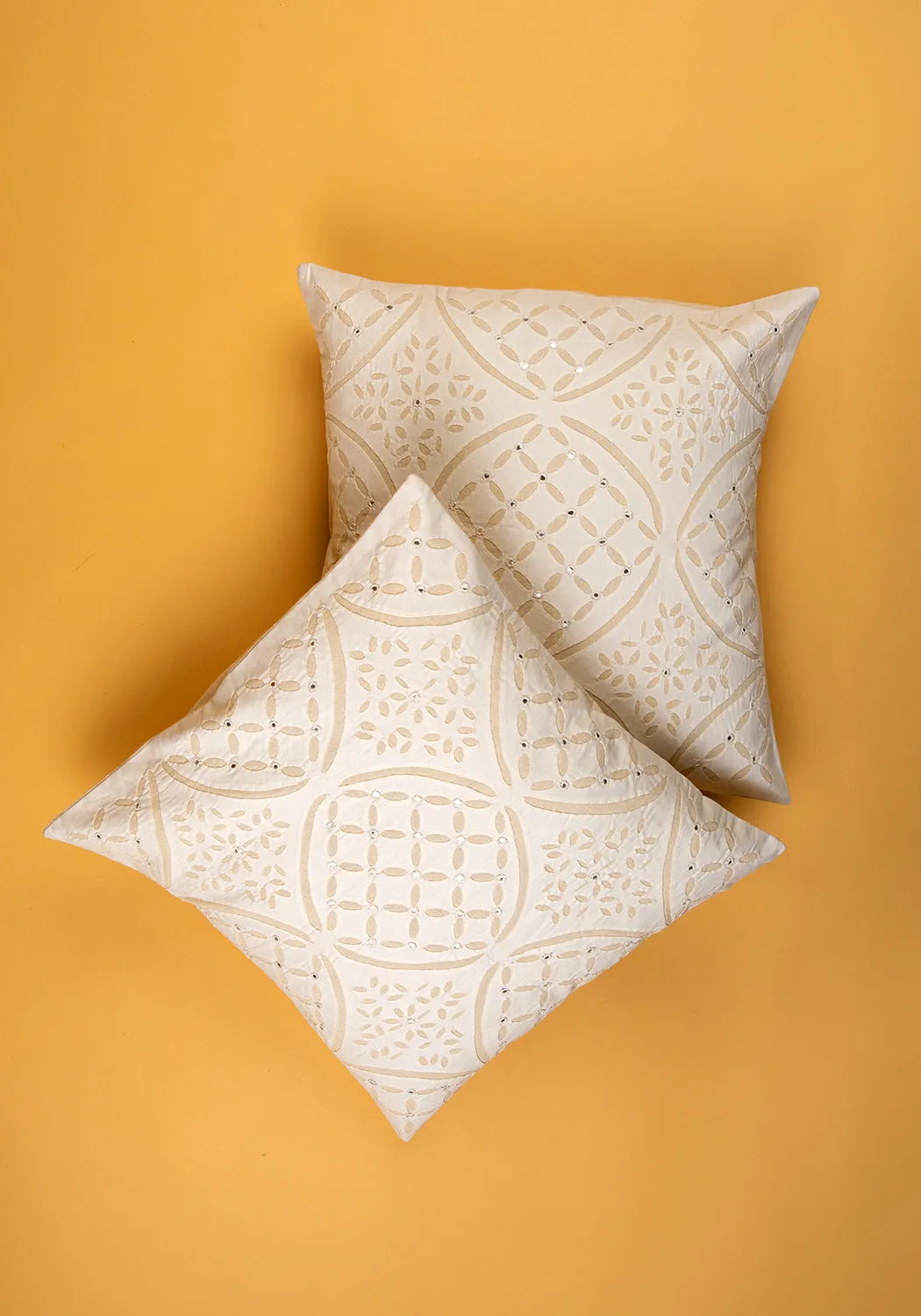 Geometric Glam Applique Work Cotton Cushion Cover