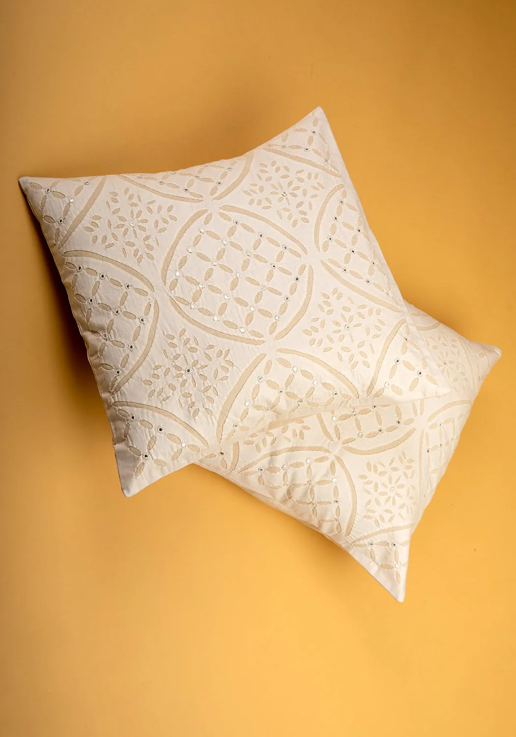 Geometric Glam Applique Work Cotton Cushion Cover