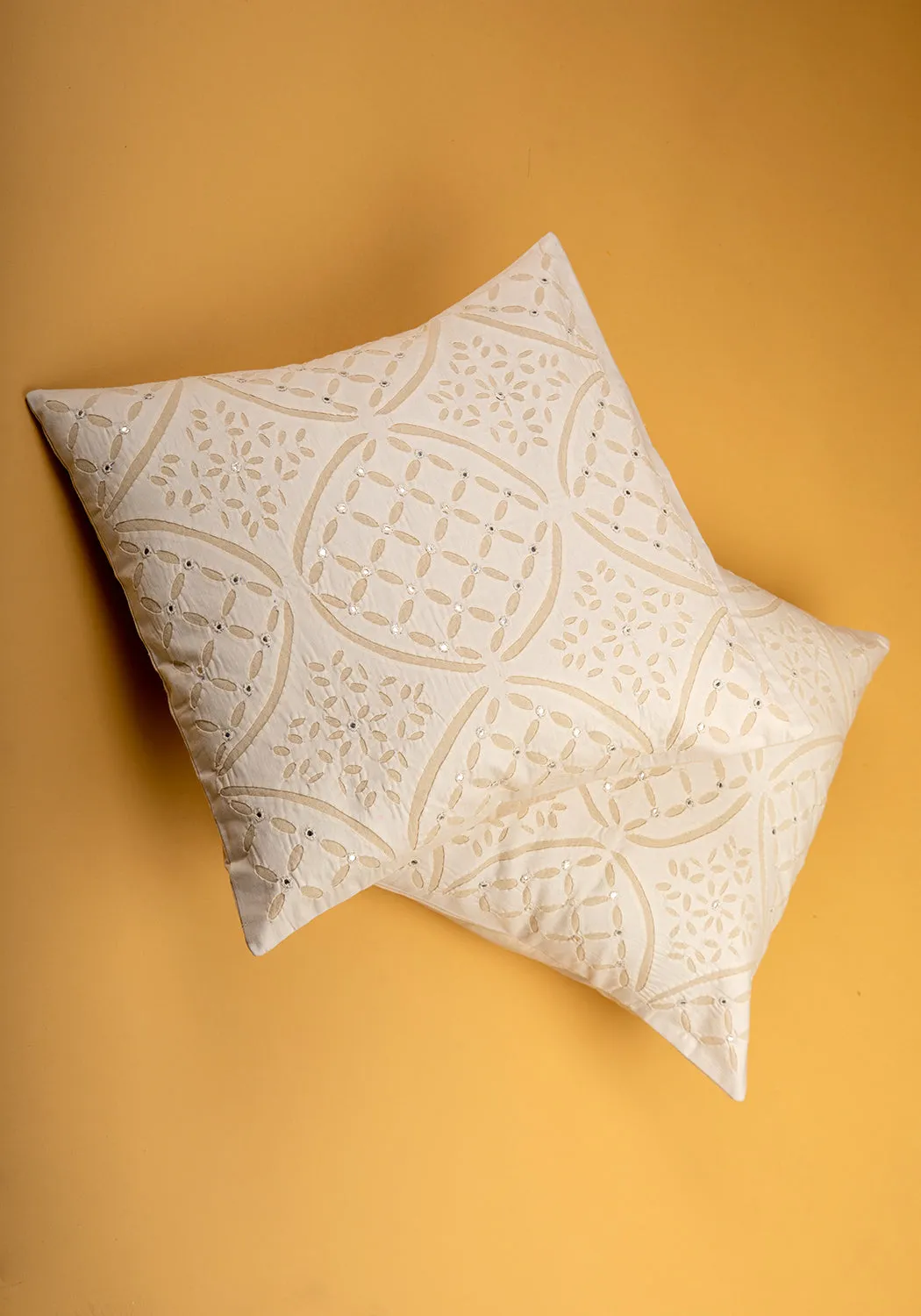 Geometric Glam Applique Work Cotton Cushion Cover