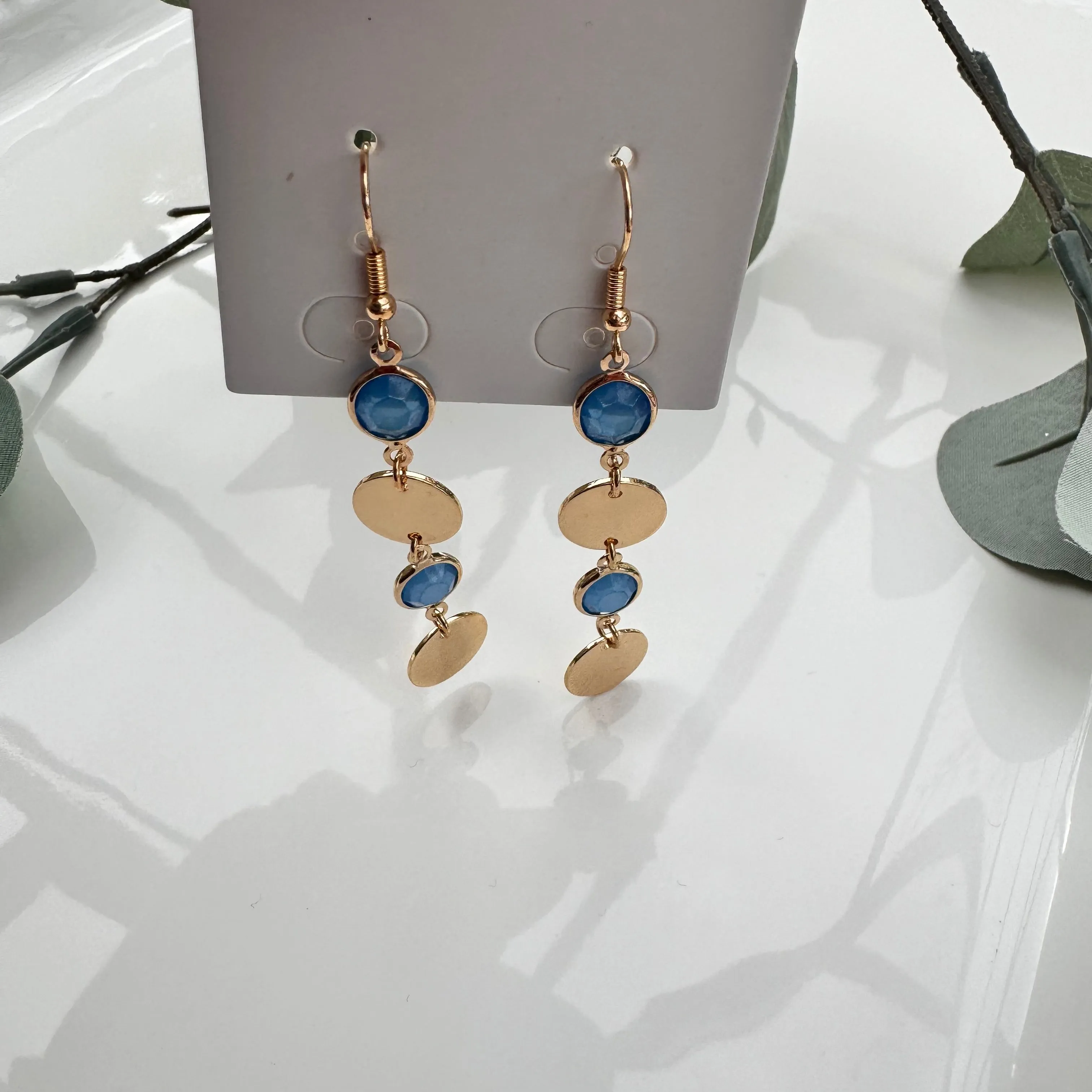 Gold Disc Droppers with Contrast Stones Earrings