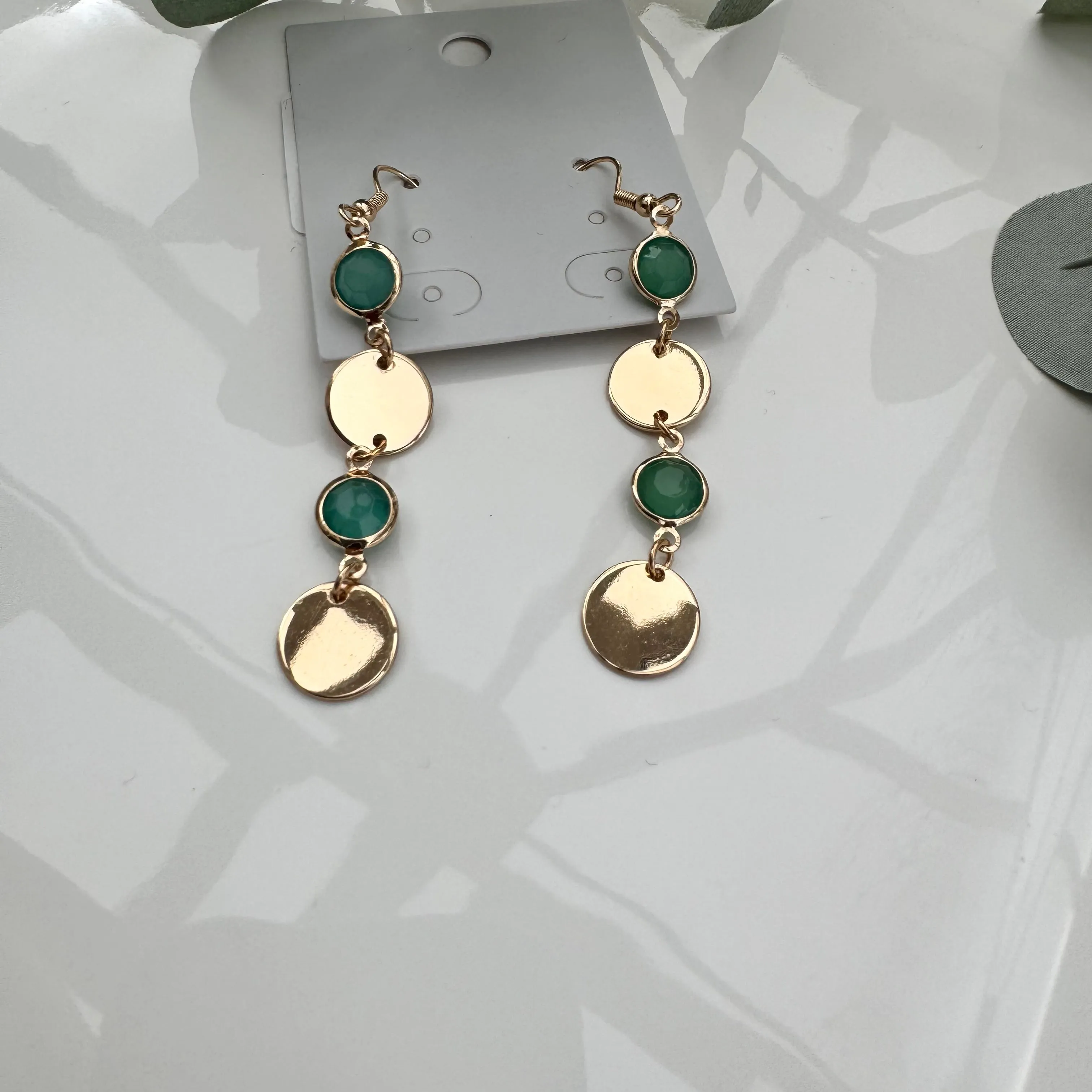 Gold Disc Droppers with Contrast Stones Earrings