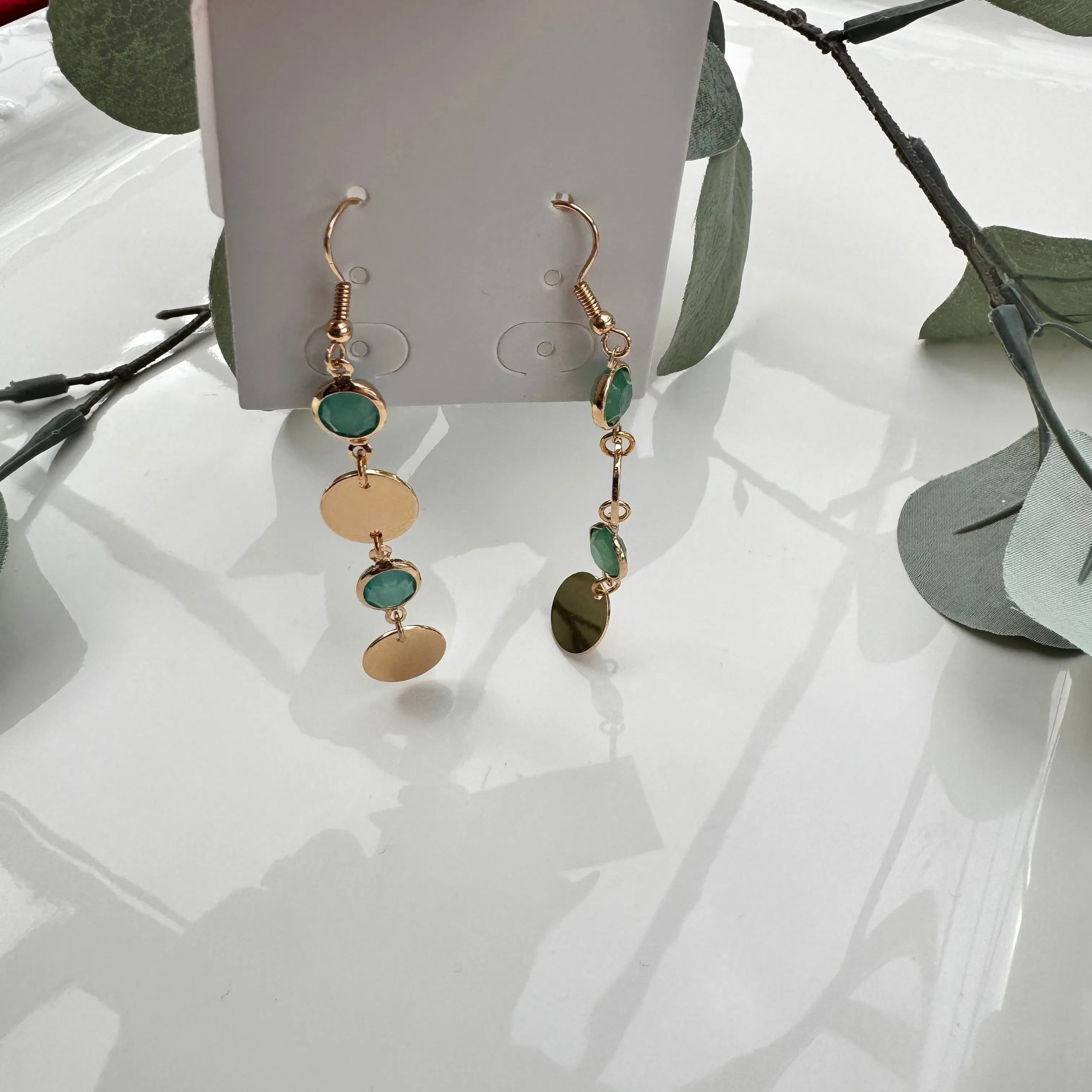 Gold Disc Droppers with Contrast Stones Earrings