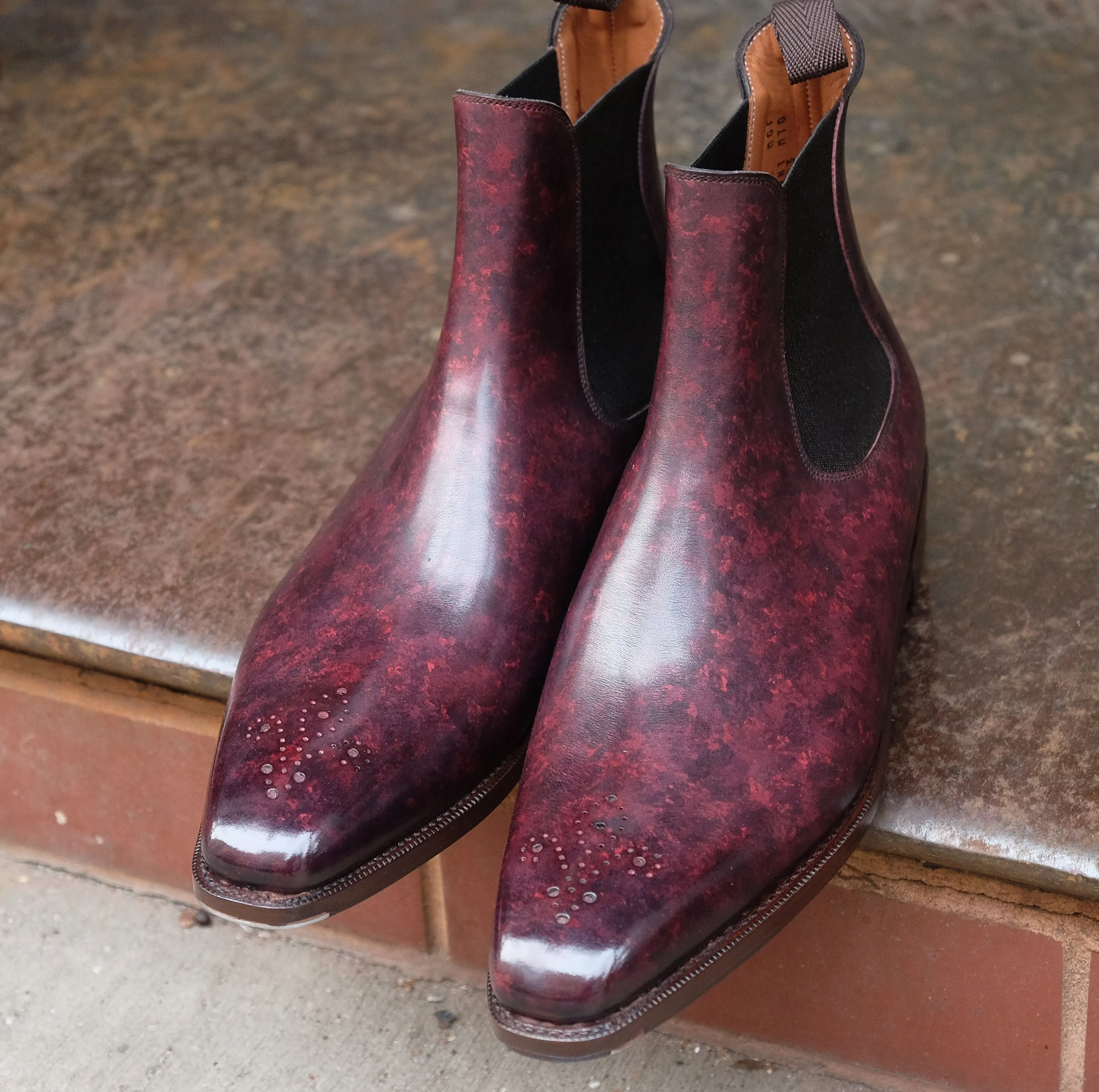 Highland - MTO - Mulberry Marble Patina Calf - MGF Last - Single City Rubber Sole