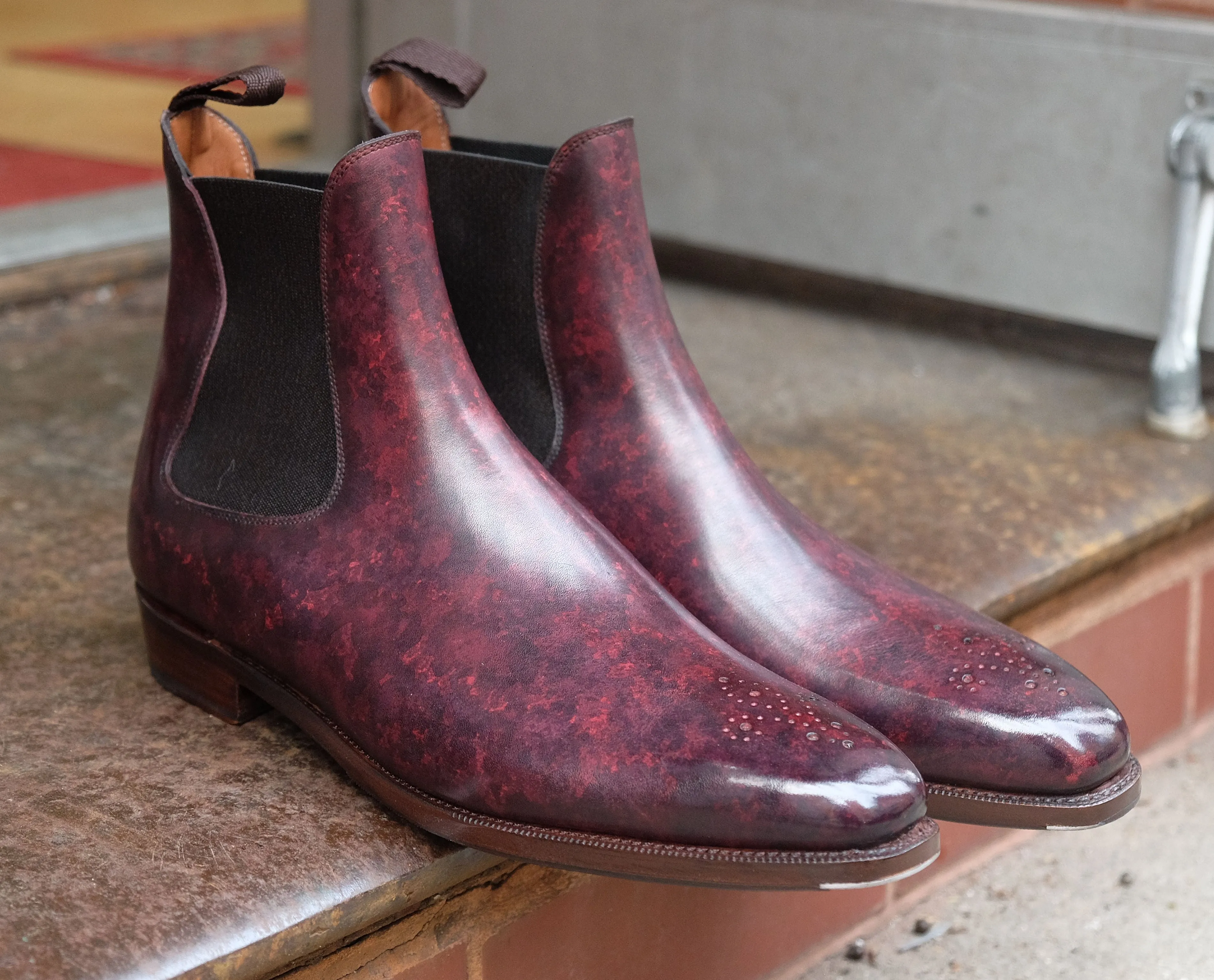 Highland - MTO - Mulberry Marble Patina Calf - MGF Last - Single City Rubber Sole