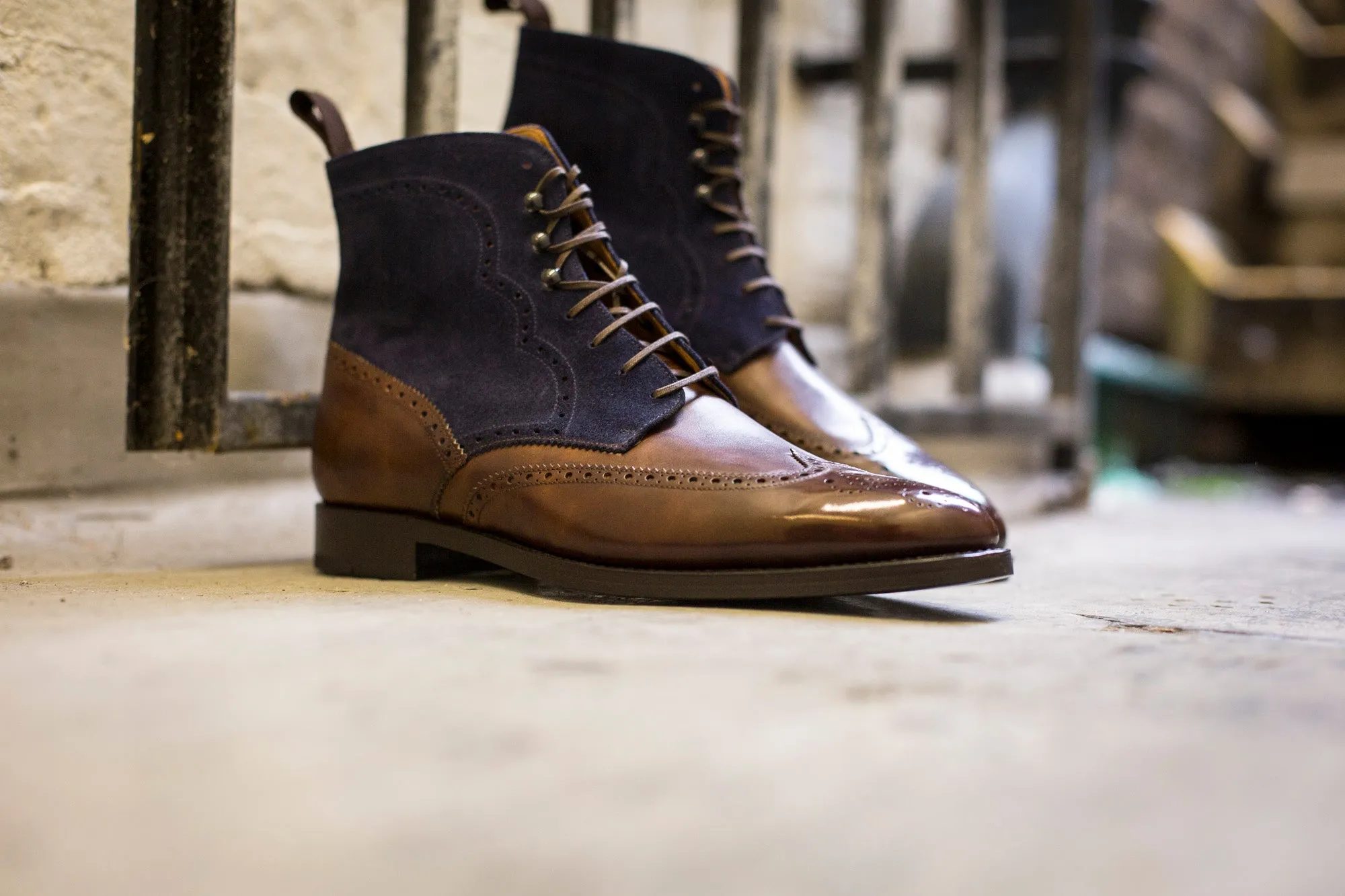 Holman - MTO - Walnut Museum Calf / Dark Blue Suede - TMG Last - Double Leather Sole