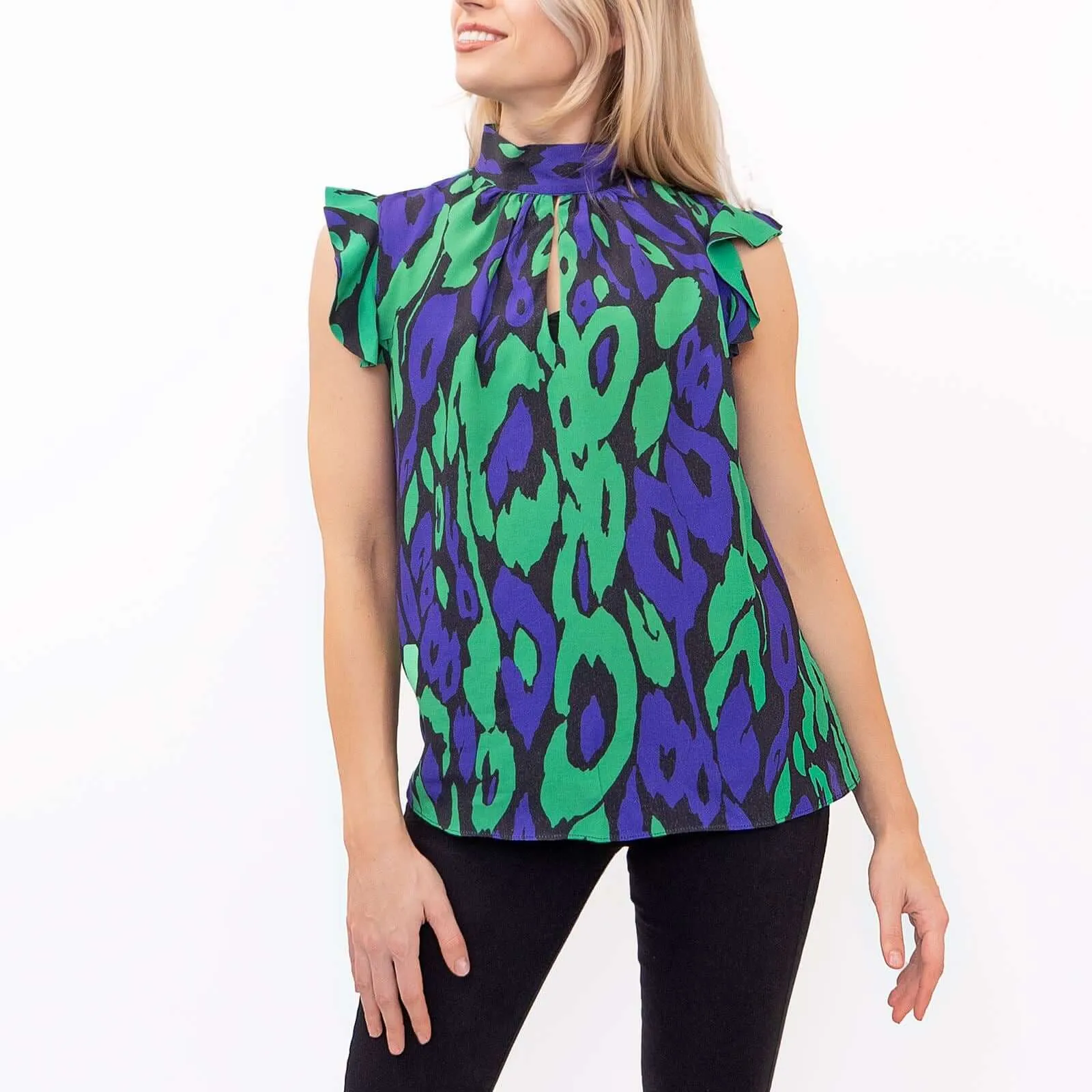 Karen Millen Bold Leopard Print Keyhole Neck Blouse