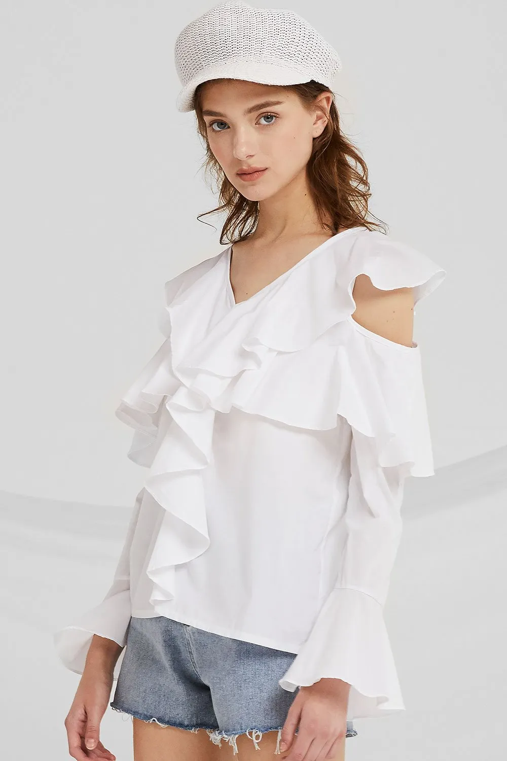 Lorelei Cold Shoulder Ruffle Top