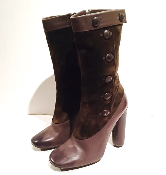 MARC JACOBS Gray Suede and Leather Button Up Spat Design Boots Size 8