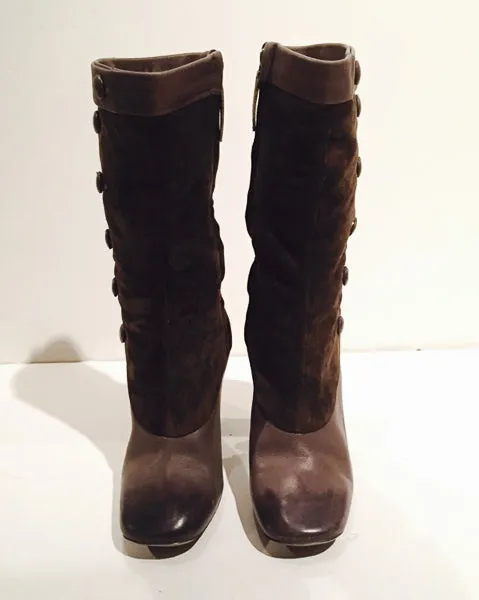 MARC JACOBS Gray Suede and Leather Button Up Spat Design Boots Size 8