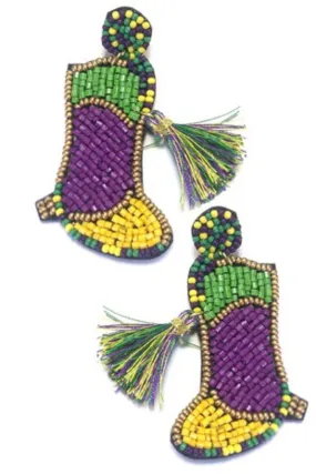 MARDI GRAS BEADED EARRINGS | MARCHING BOOTS