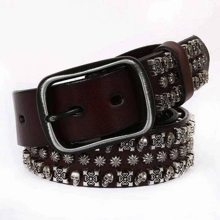 Men's Gothic Belts With Rivets Of Skulls And Crosses And Stars