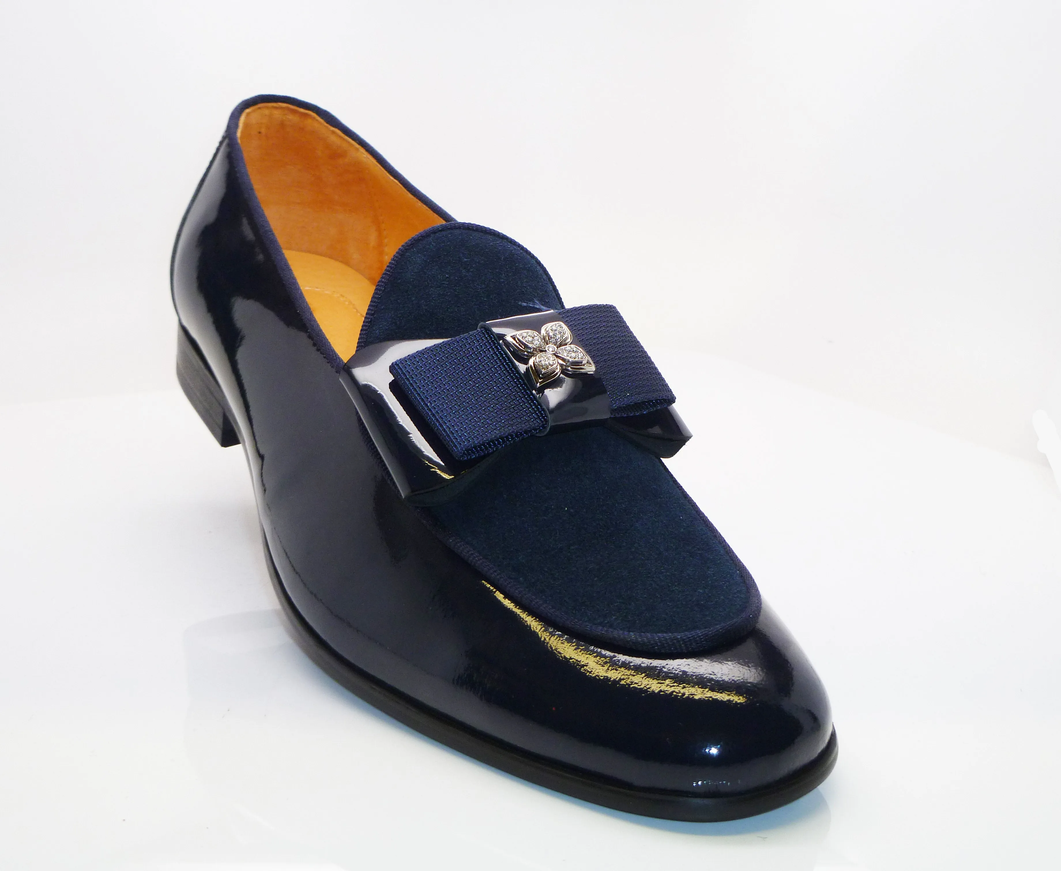 Patent Leather & Suede Slip-On Loafer Blue