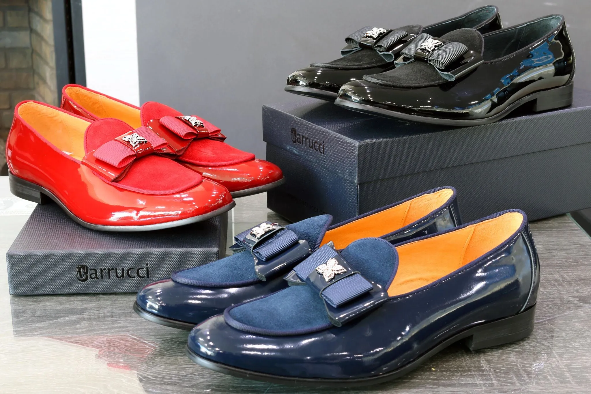 Patent Leather & Suede Slip-On Loafer Blue