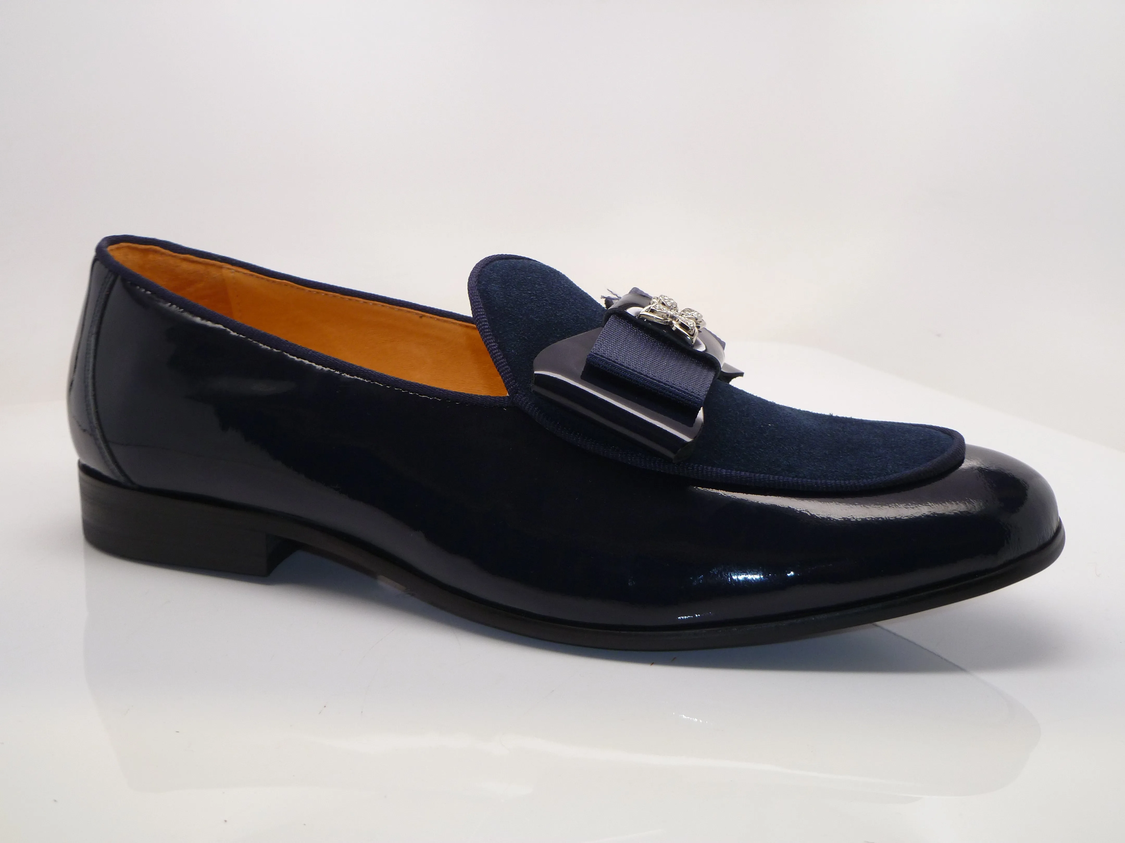 Patent Leather & Suede Slip-On Loafer Blue