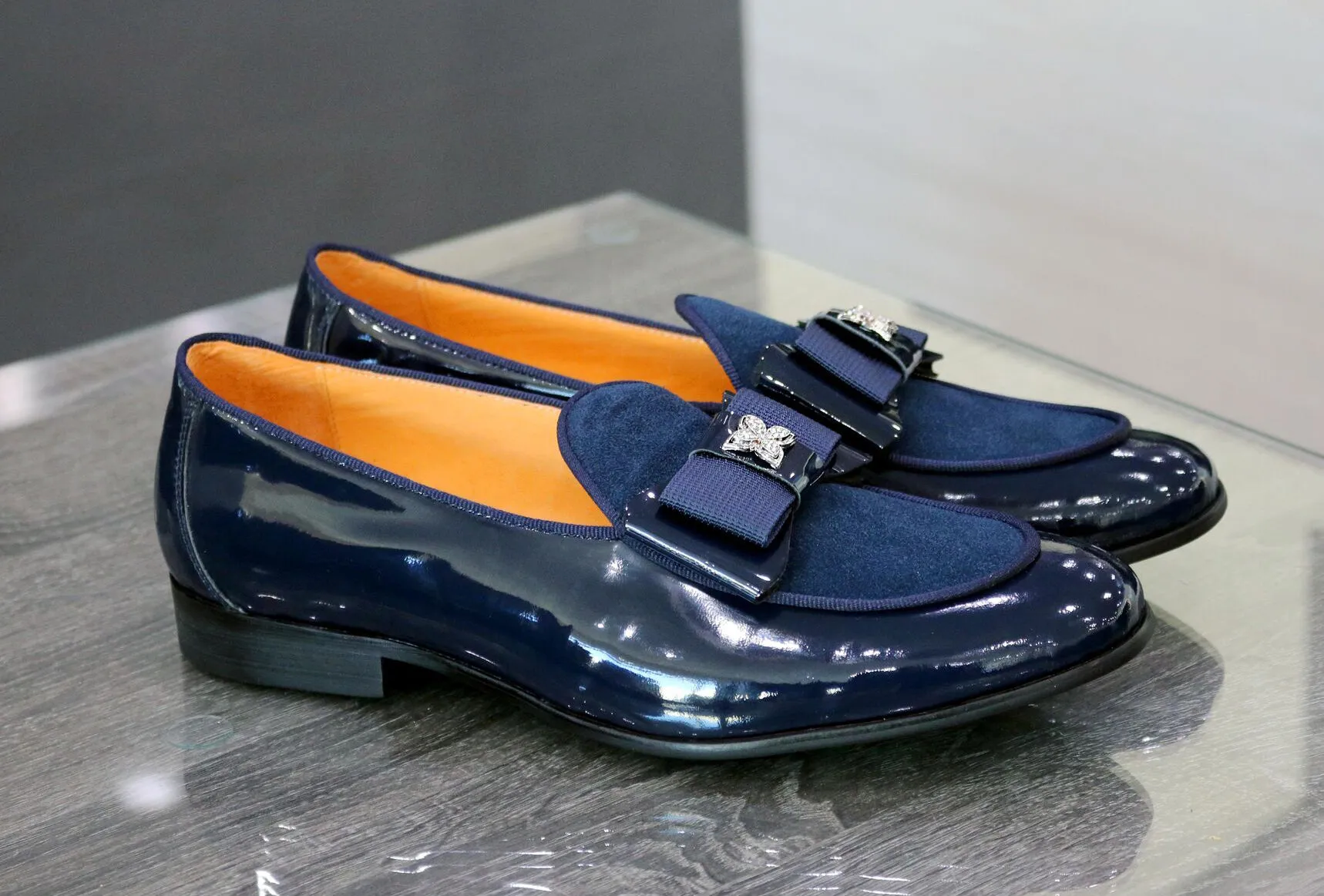 Patent Leather & Suede Slip-On Loafer Blue