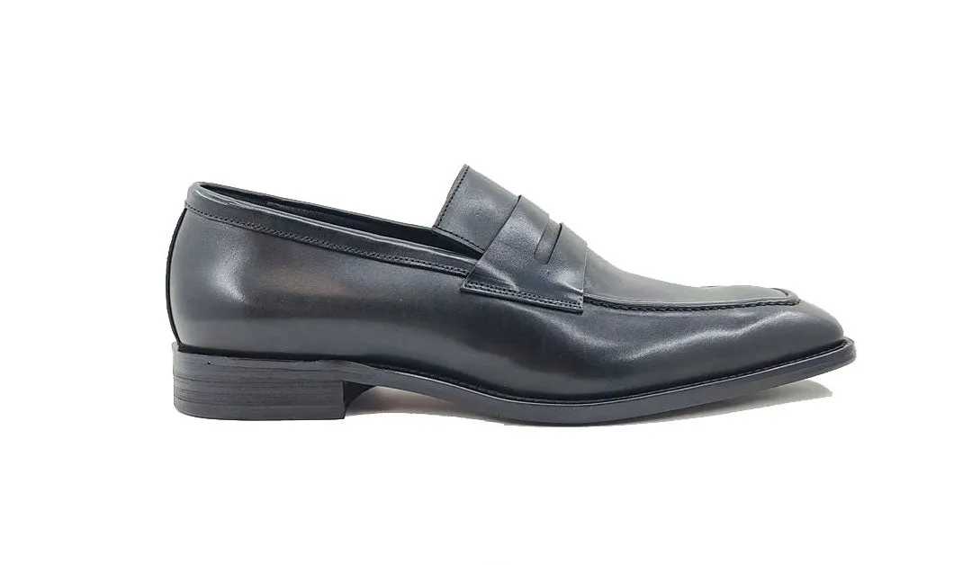 Patina Calfskin Slip-On Penny Loafer Black