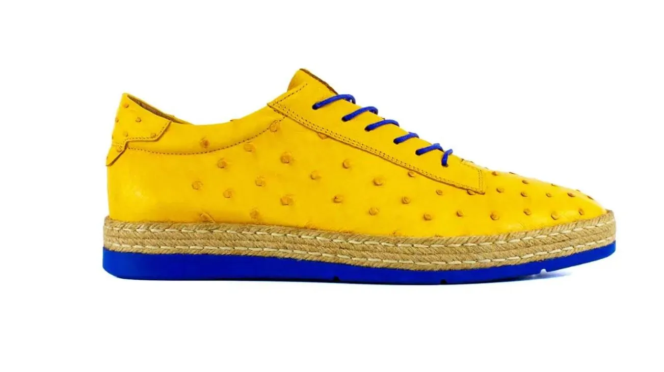 Pelle "Monaco" Ostrich Lace-Up Shoe Yellow