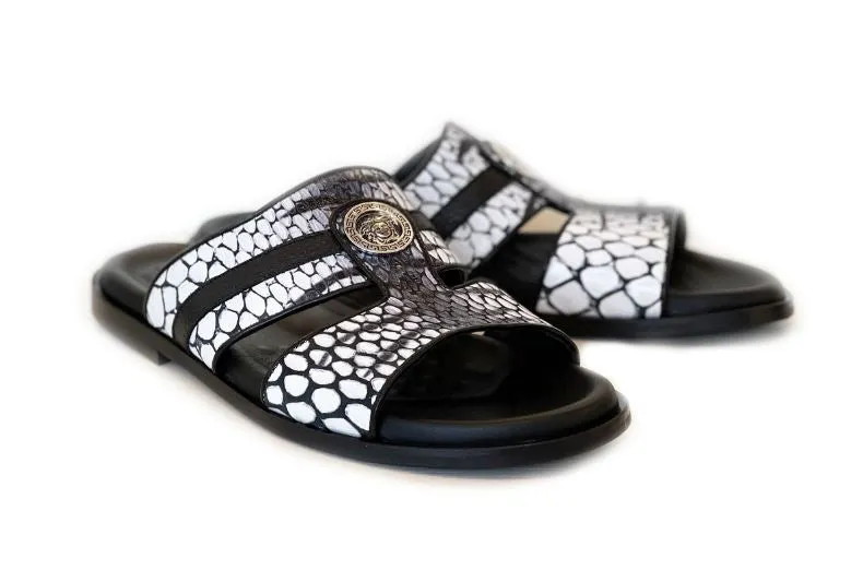 Pelle "Vinnie" Slip-On Calfskin Sandal Black/White