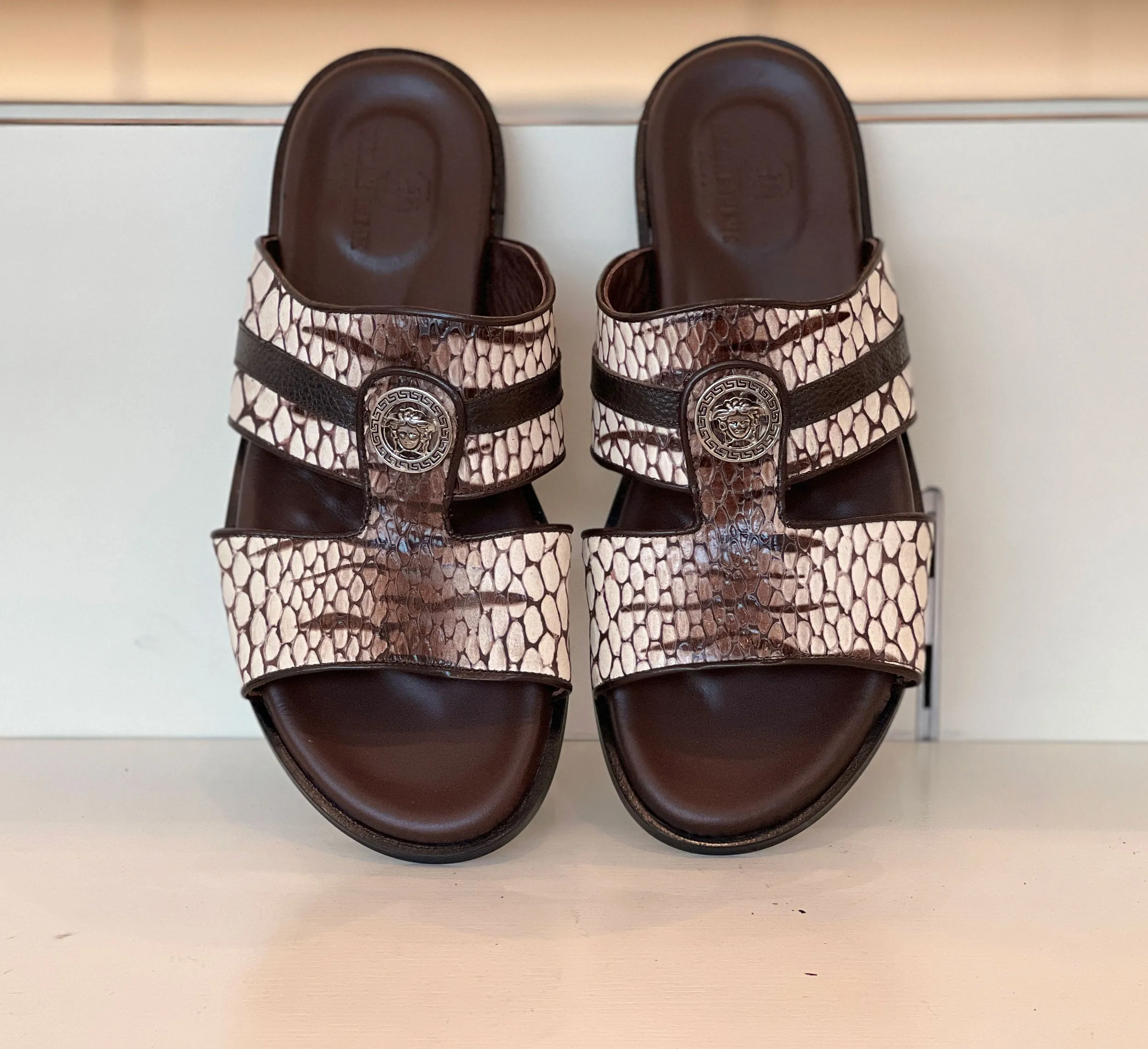 Pelle "Vinnie" Slip-On Calfskin Sandal Brown/White