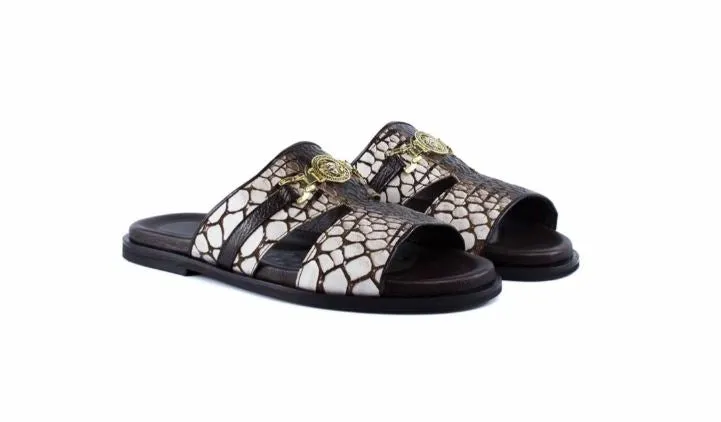 Pelle "Vinnie" Slip-On Calfskin Sandal Brown/White