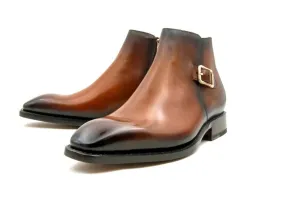 "Americano" Burnished Calfskin Slip-On Boot Caramel