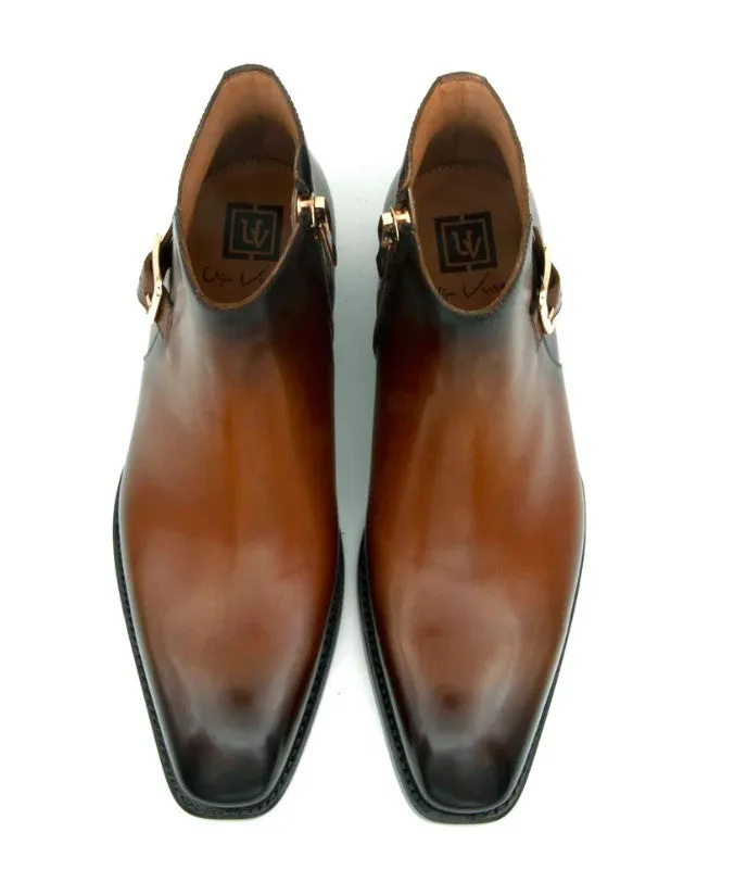 "Americano" Burnished Calfskin Slip-On Boot Caramel