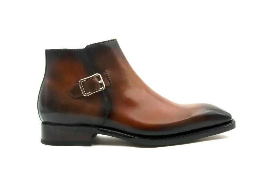 "Americano" Burnished Calfskin Slip-On Boot Caramel