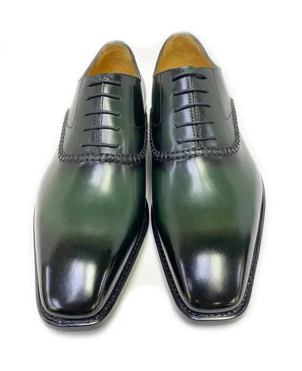 "Daniel" Burnished Calfskin Lace-Up Oxford Olive