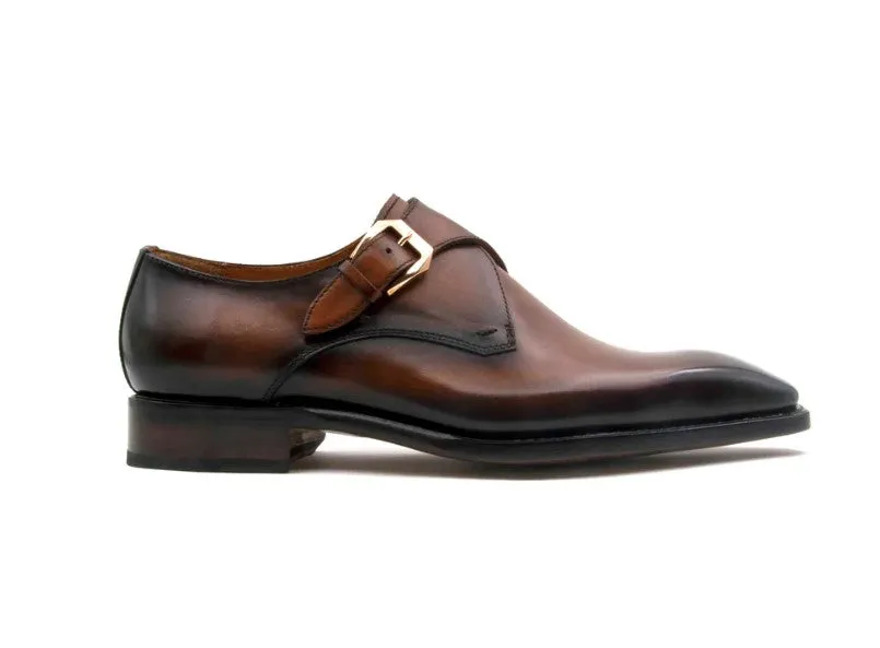 "Edward Sr." Burnished Calfskin Monkstrap Shoe Tobacco