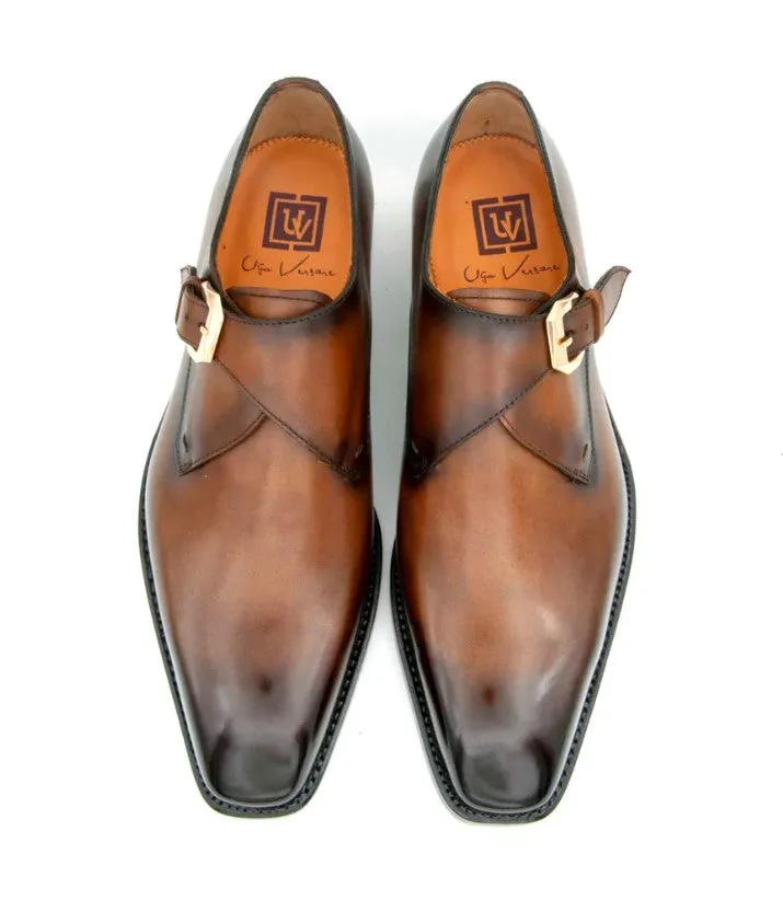 "Edward Sr." Burnished Calfskin Monkstrap Shoe Tobacco