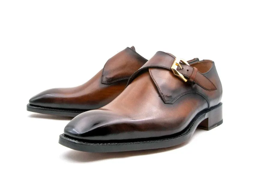 "Edward Sr." Burnished Calfskin Monkstrap Shoe Tobacco