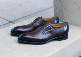 "Eric" Burnished Calfskin Monkstrap Shoe Brown