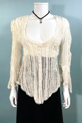 SOLD Vintage Silk Medieval Wench Style Semi Sheer Lace Blouse