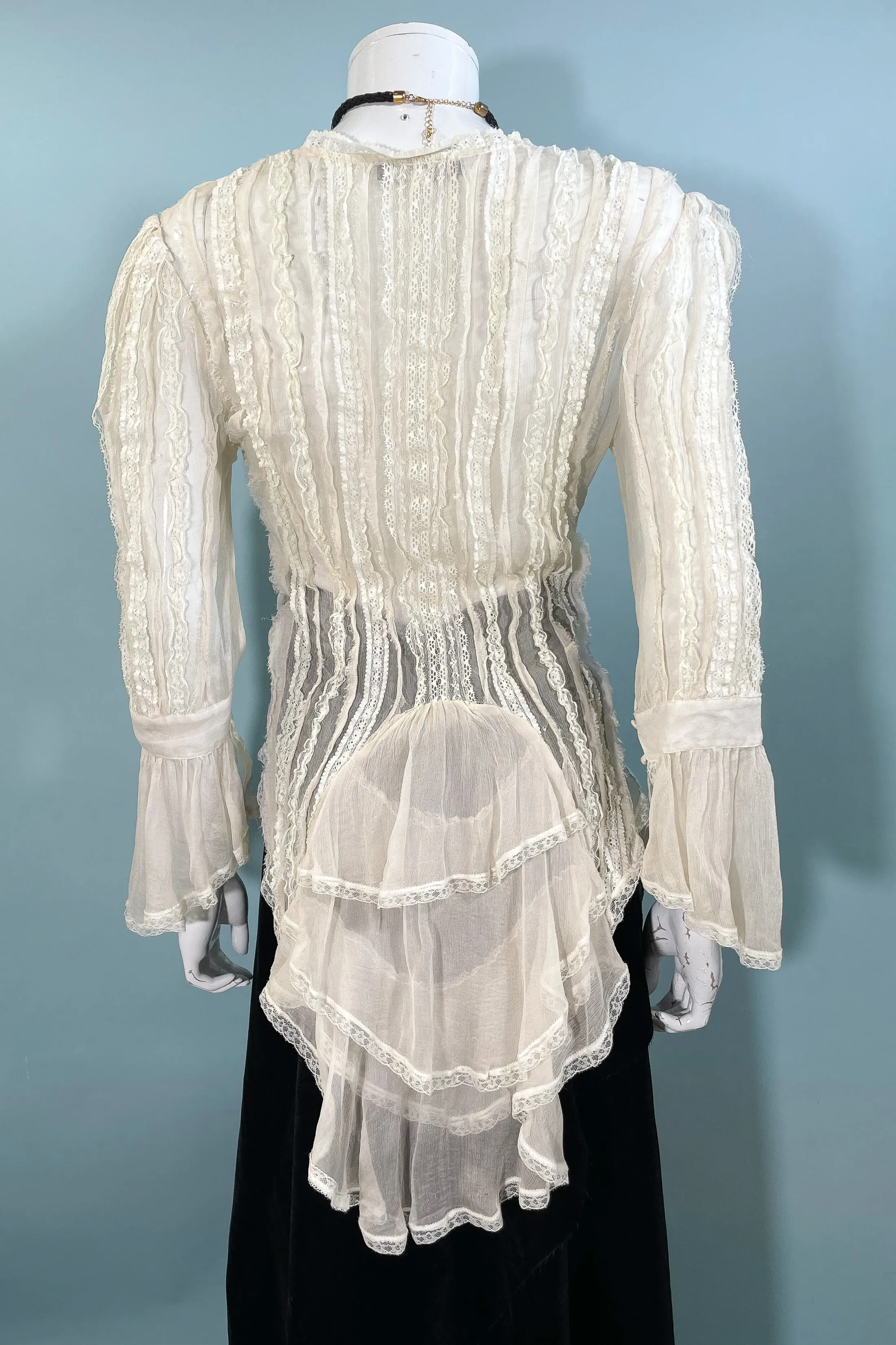 SOLD Vintage Silk Medieval Wench Style Semi Sheer Lace Blouse