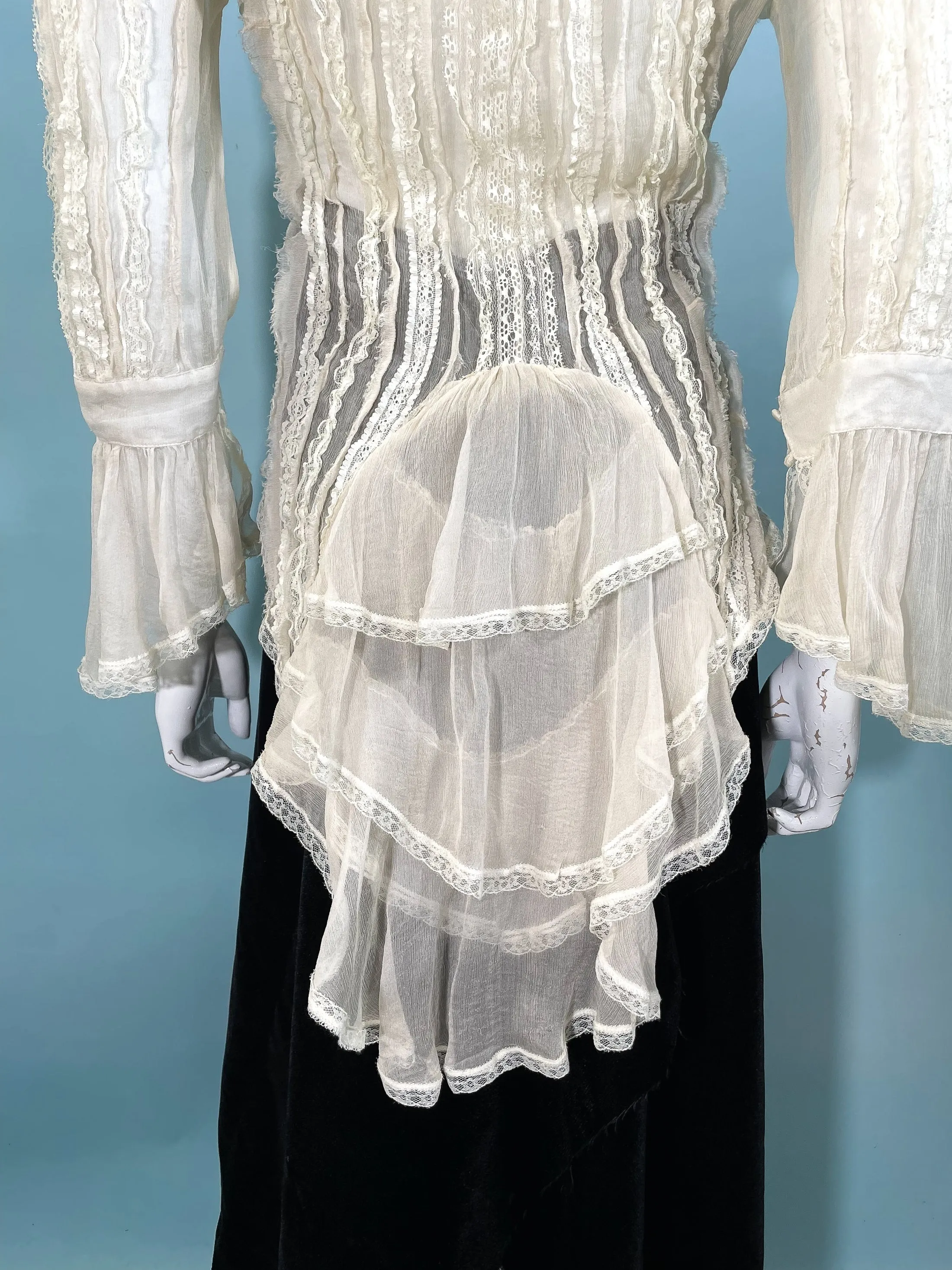 SOLD Vintage Silk Medieval Wench Style Semi Sheer Lace Blouse