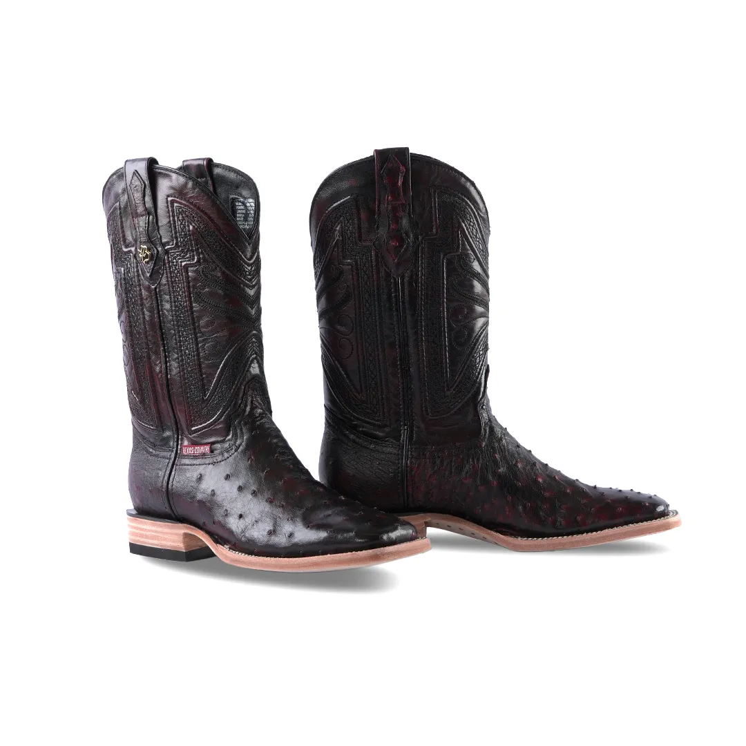 Texas Country Exotic Boot Ostrich Cherry Square Toe AV20 PS