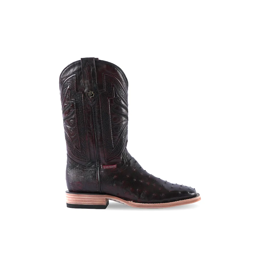 Texas Country Exotic Boot Ostrich Cherry Square Toe AV20 PS