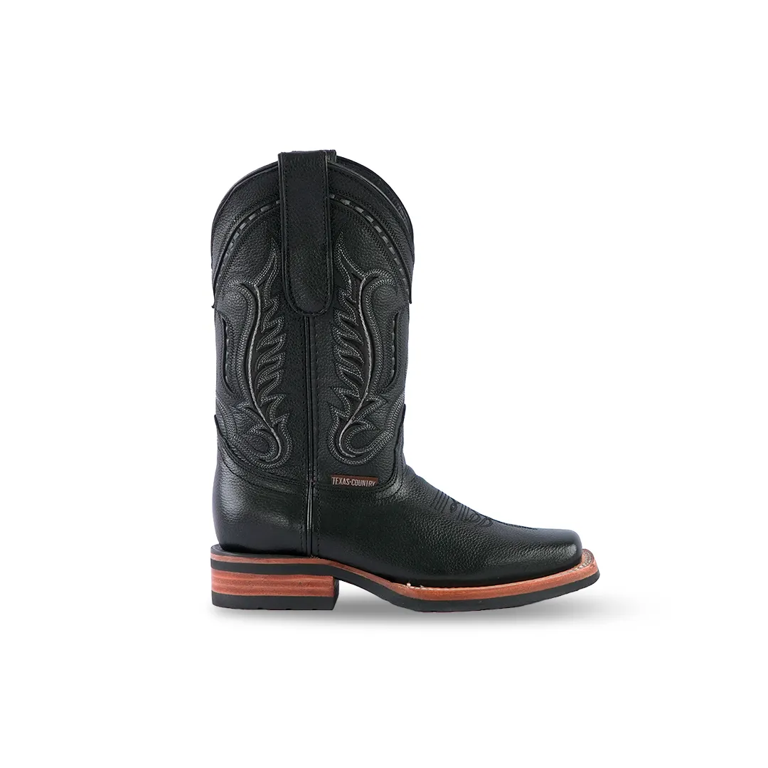 Texas Country Kids Boots Barcelona Black E411 Rodeo Toe