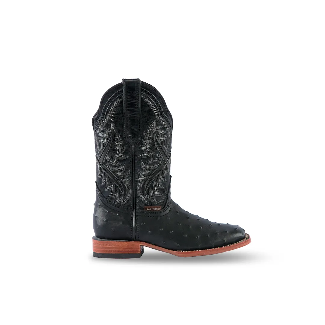 Texas Country Kids Boots Ostrich Black E424