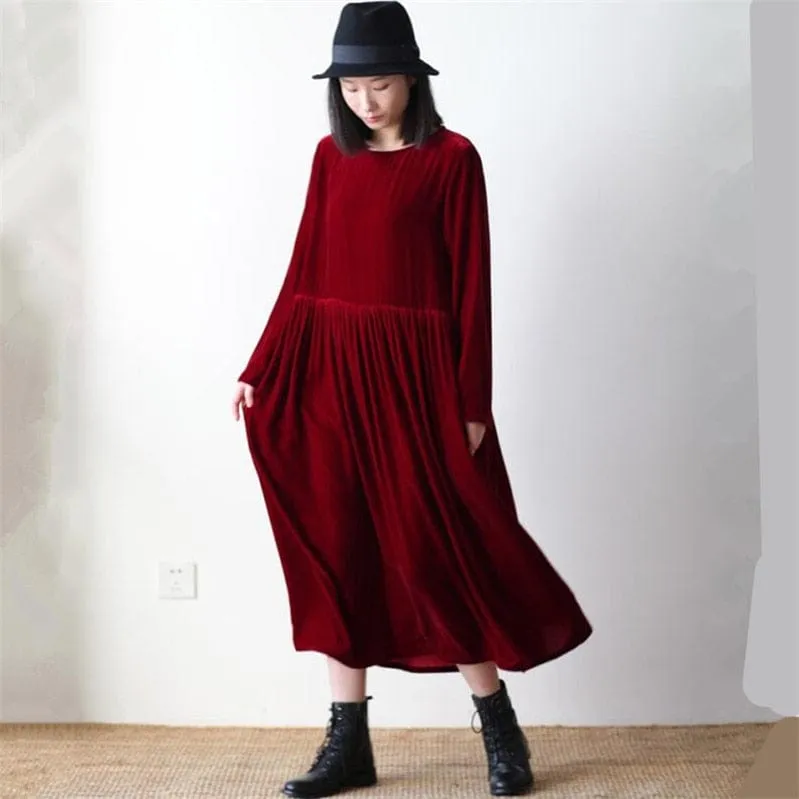 Velour Pocket Dress (M-7XL)