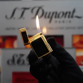 Vintage 1980 St Dupont Gatsby Heavy 24k Gold Finish Black Lacquer Ligne 2 Lighter