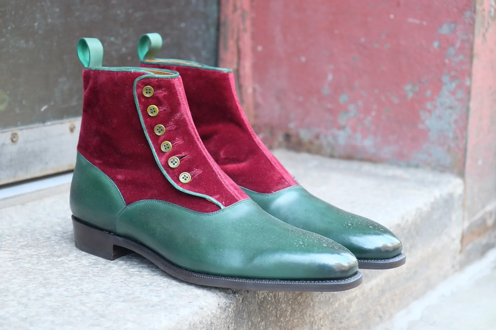 Westlake - MTO - Forest Green Calf / Burgundy Velour - LPB Last - Single Leather Sole